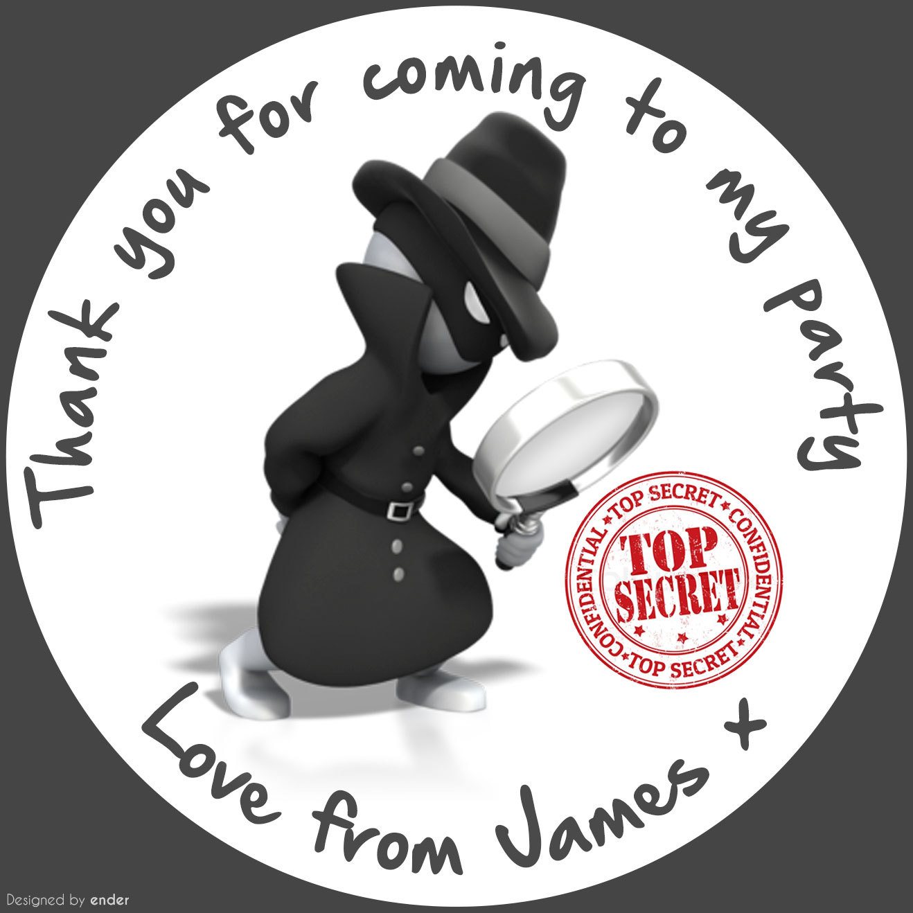 Sheet of Personalised Secret Agent Spy Party Stickers for Sweet Cones