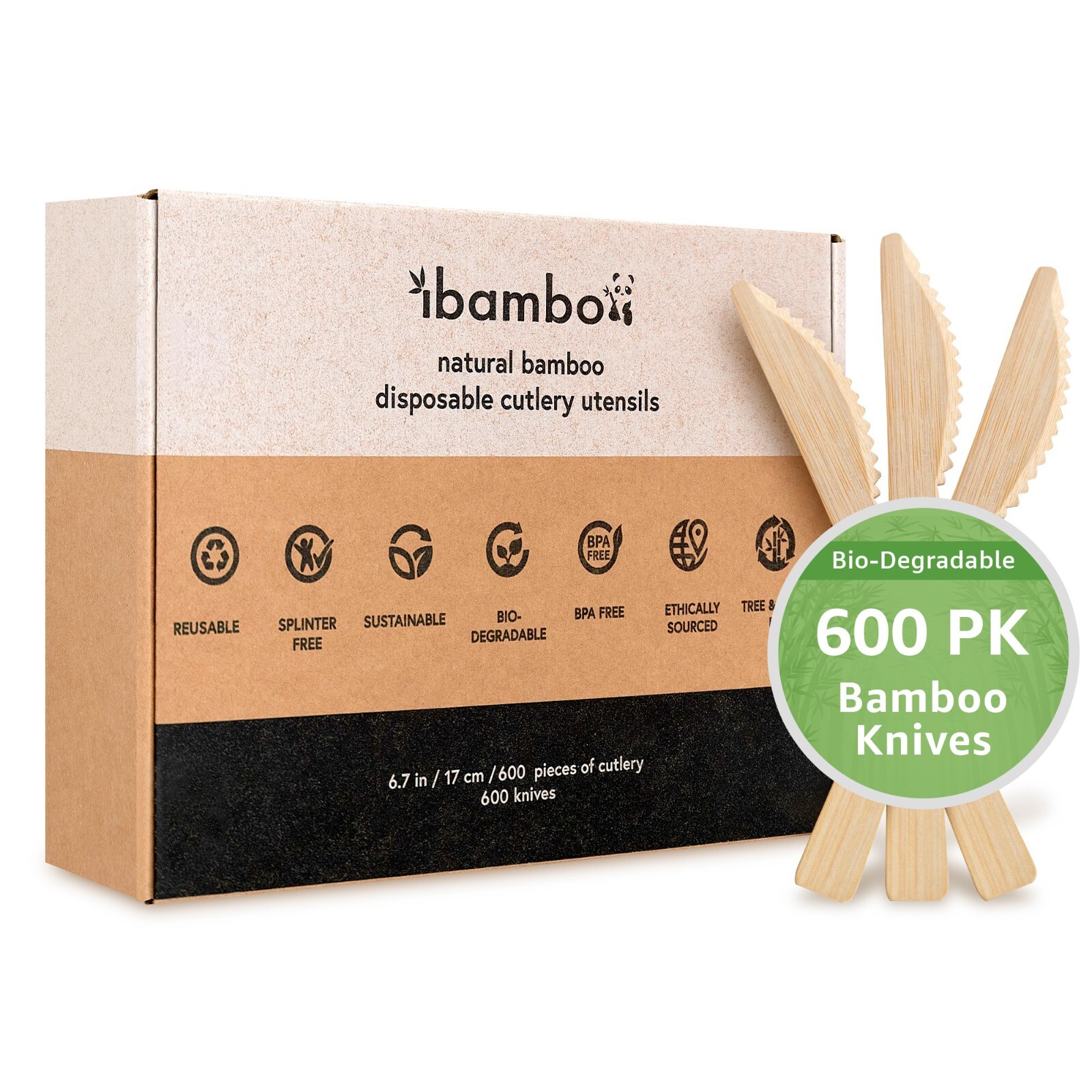 Ibambo 100% Bamboo Knives – 600 Compostable Knives, Disposable or Reusable