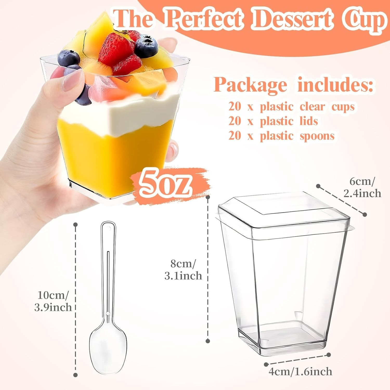Lightweight 20 Pack 5 oz Dessert Cups with Lids – Perfect for Catered Events