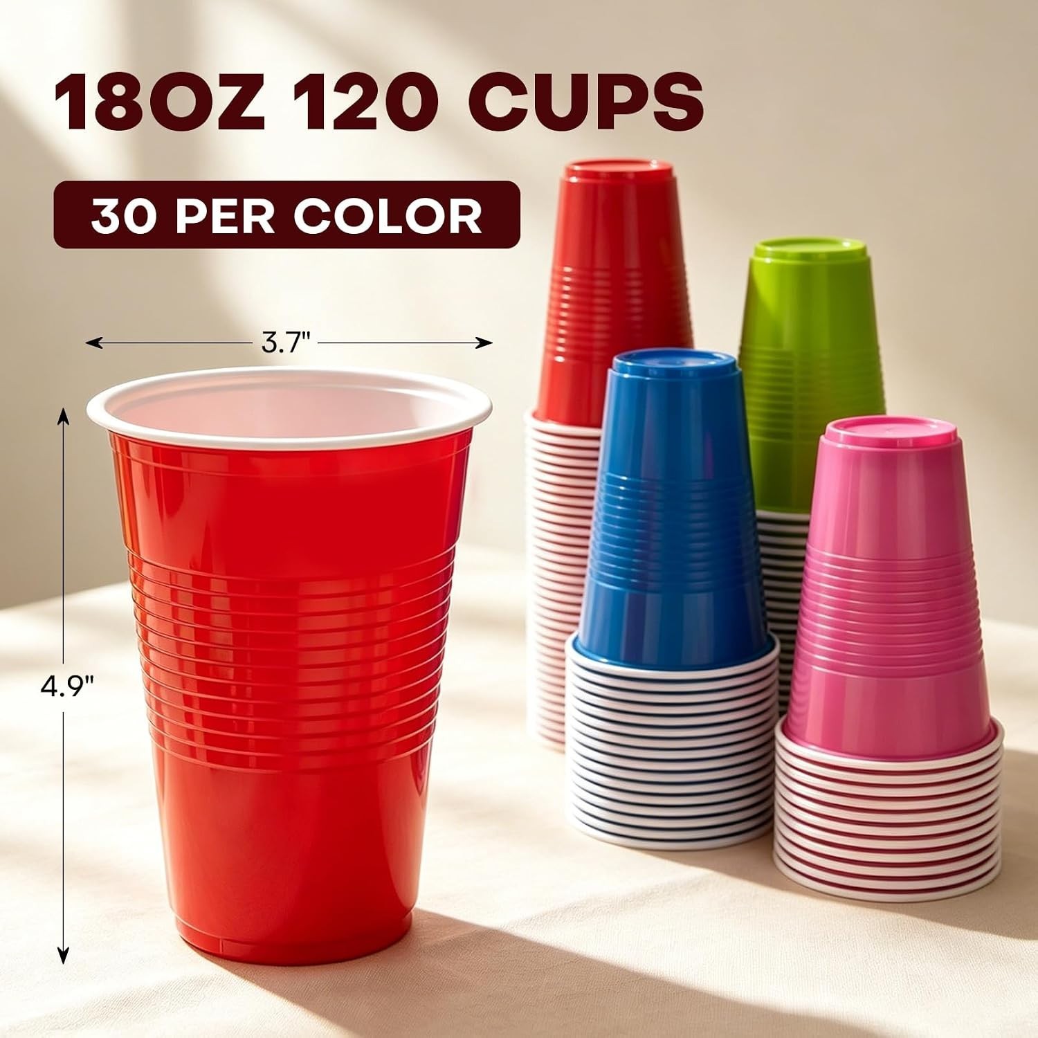 Disposable Plastic Cups, 120 Count, 18 Oz BPA-Free PP Plastic Cups, Assorted …