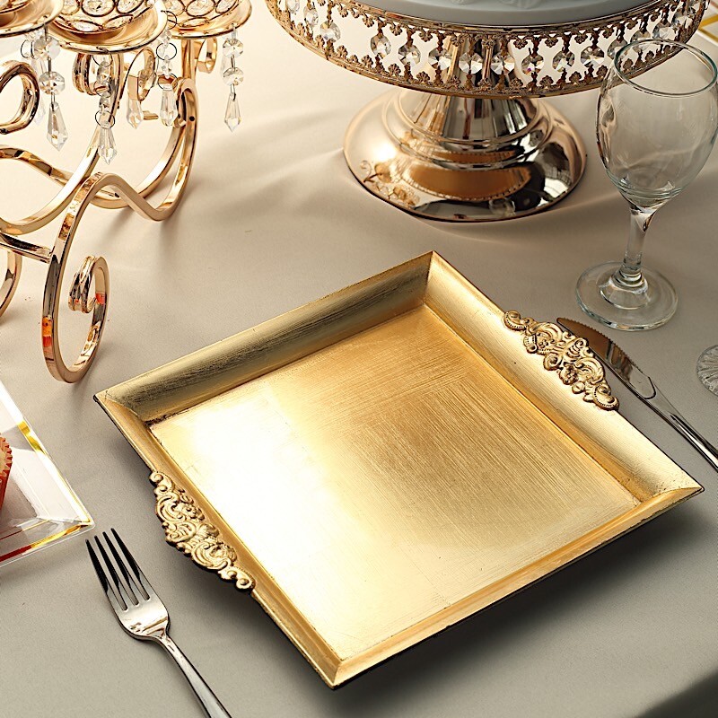 24 GOLD 10″ Square with Embossed Rim Charger Plates Wedding Party Home Supplies