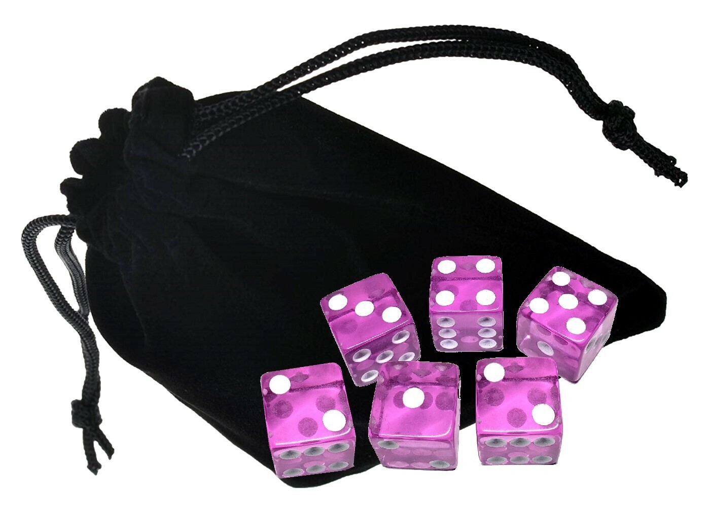 (6) 16mm Transparent 6-Sided Squared Corners D6 Dice + Velvet Storage Pouch