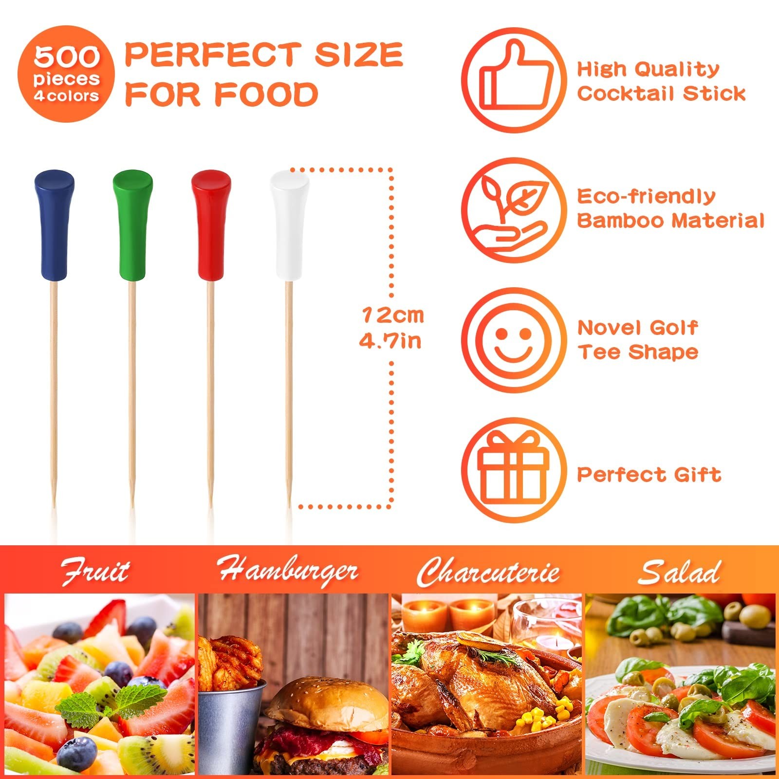 500 Pcs 4.7 Inch Golf Tee Picks for Appetizers Golf Toothpicks Decorative Gol…