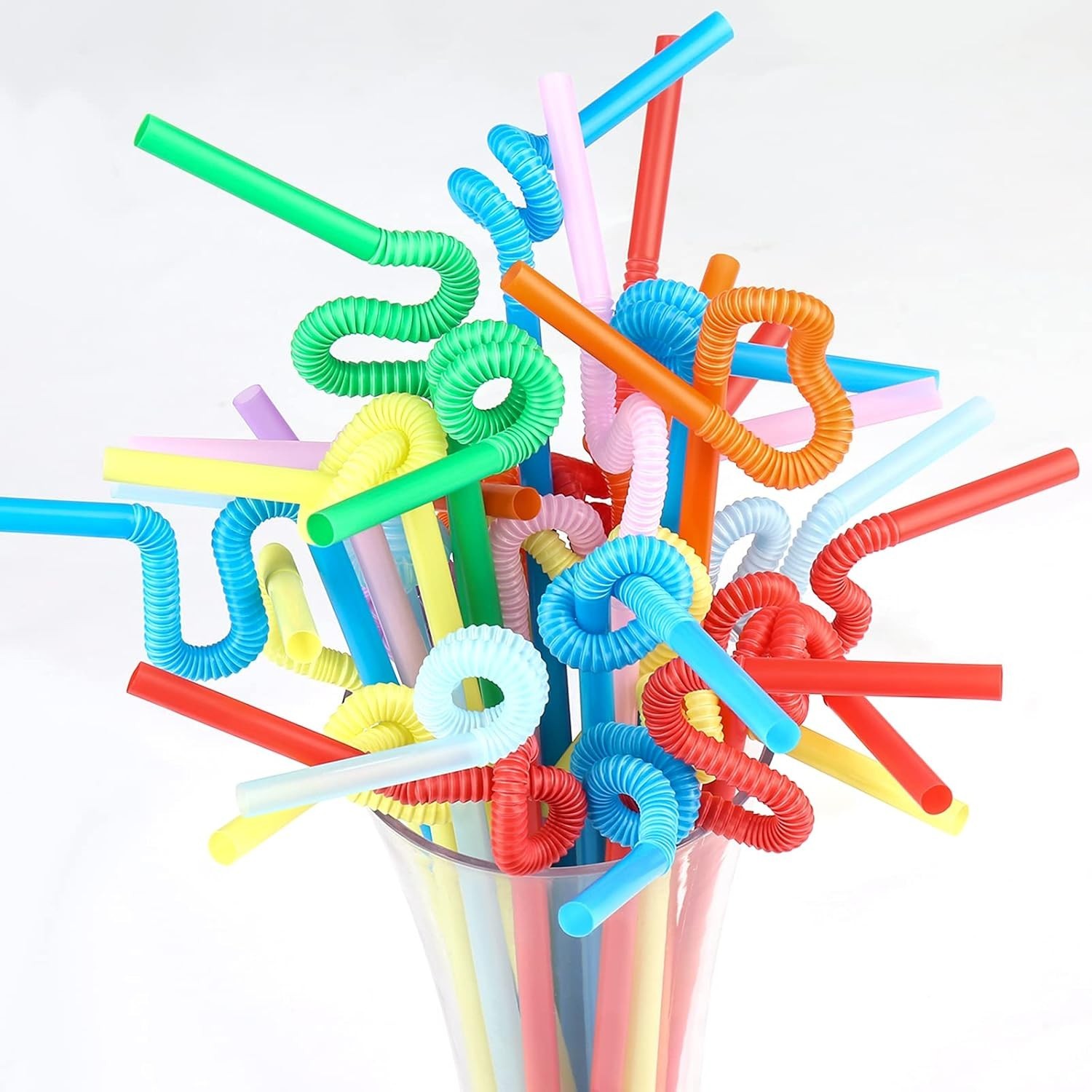 Flexible Bendy Drinking Straws 100 Count 12.8 Inch Long Colorful Polypropylene