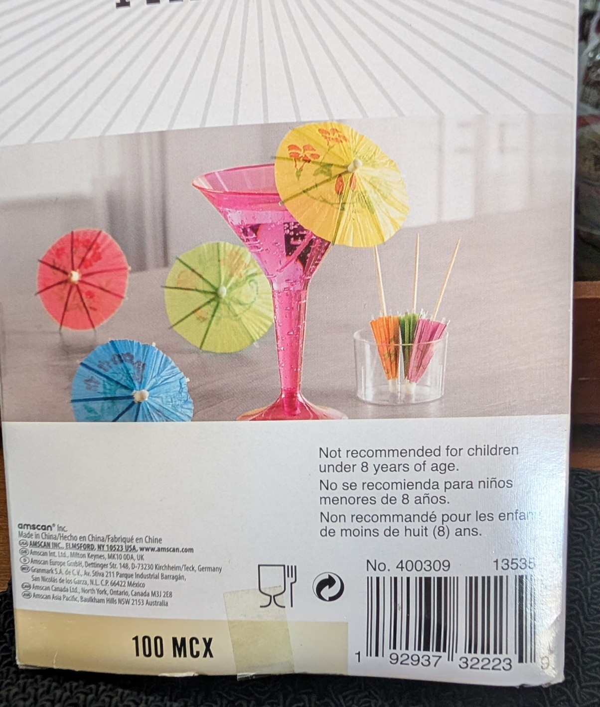 Parasol Picks For Drinks/ Coctails,100 PCS In A Pack, Multi Color, One Box.
