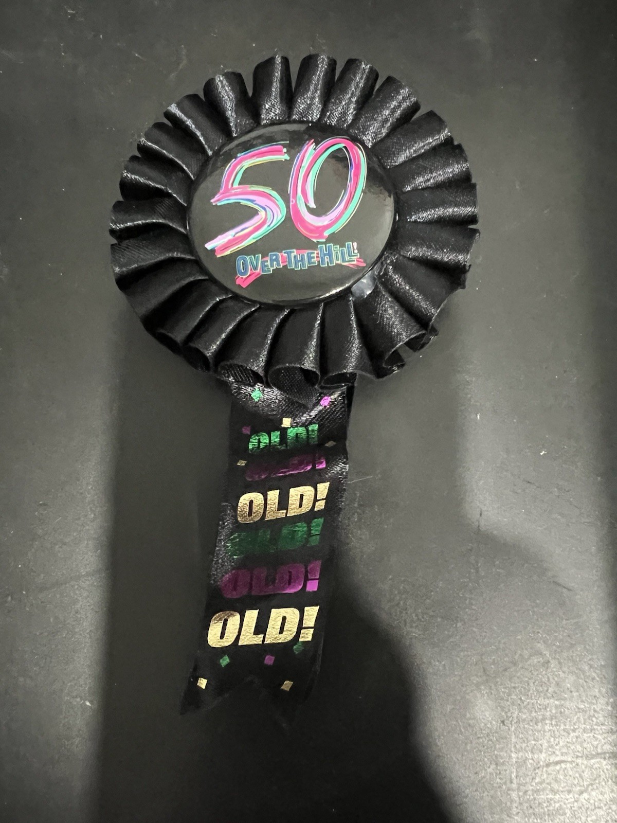 50th Birthday Black Ribbon “Over The Hill”