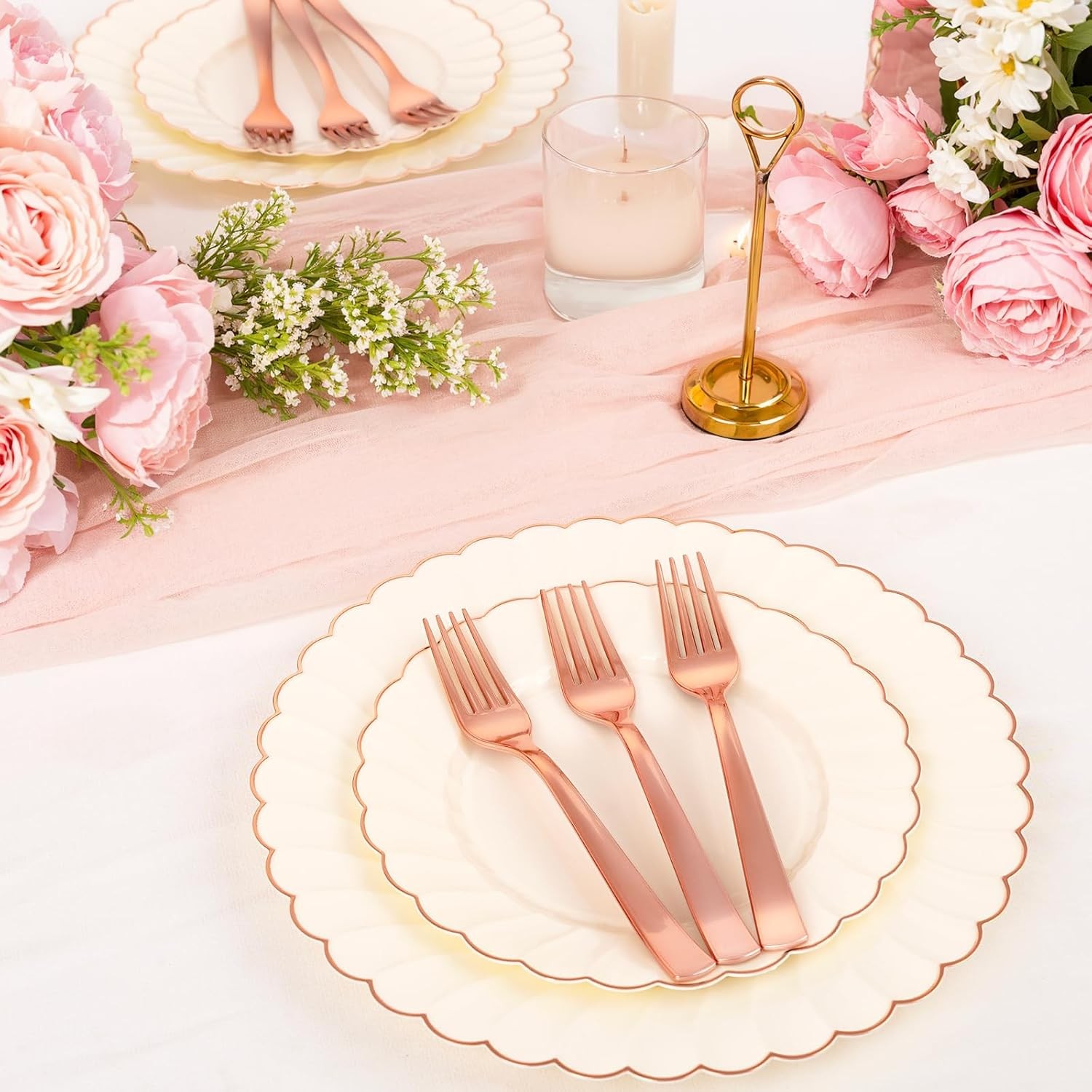 50PCS Rose Gold Plastic Forks – Heavy Duty Plastic Forks – Solid Durable Rose