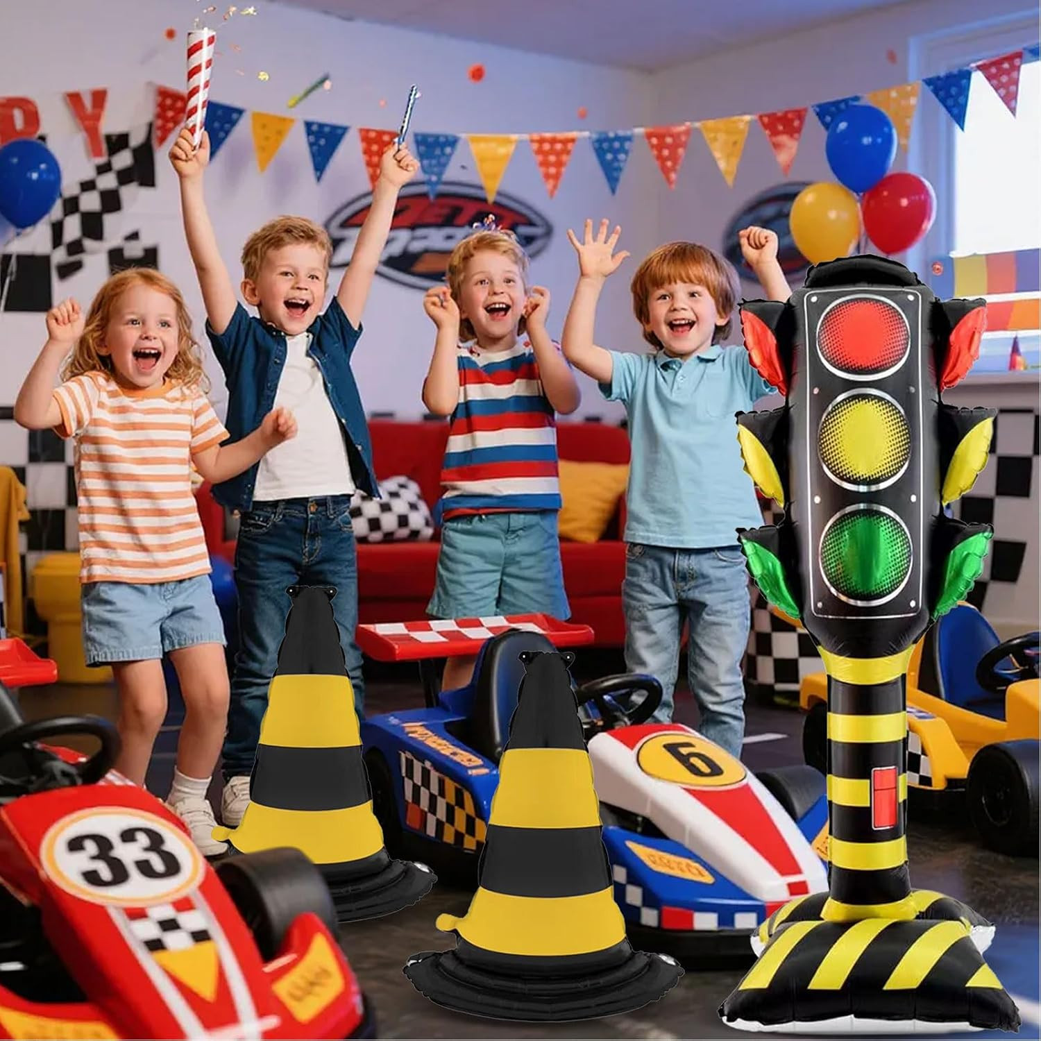 3Pcs 62Inch Self Standing Traffic Light Balloons, Giant Racing Traffic Cones Myl