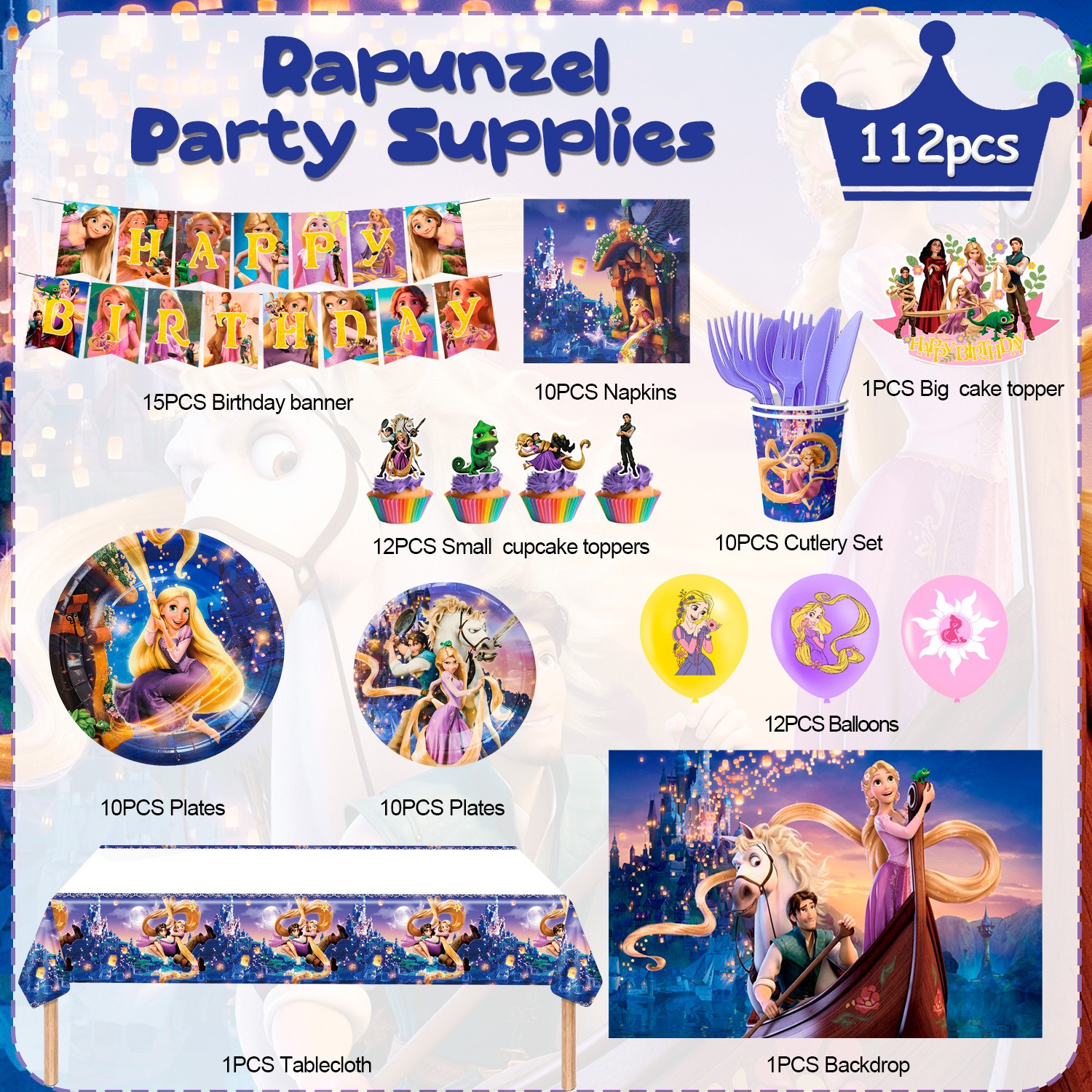 Rapunzel Princess Birthday Party Supplies,Princess Party Decorations & Tableware