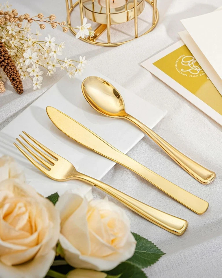 600 Pieces Gold Plastic Silverware – Disposable Gold Utensils – Heavy Duty