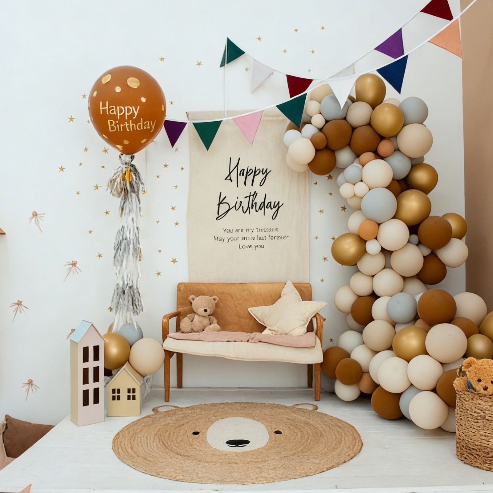 2 Pcs Pennant Flags Banner, 7.74 ft Cotton Fabric Bunting Banner, Brown