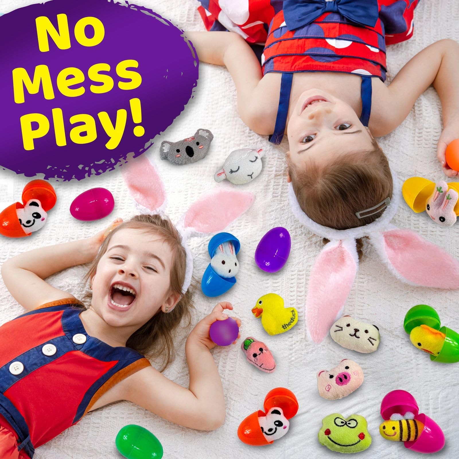 36 Pack Colorful Prefilled Easter Eggs bulk with Mini Plush Easter toys – Pla…