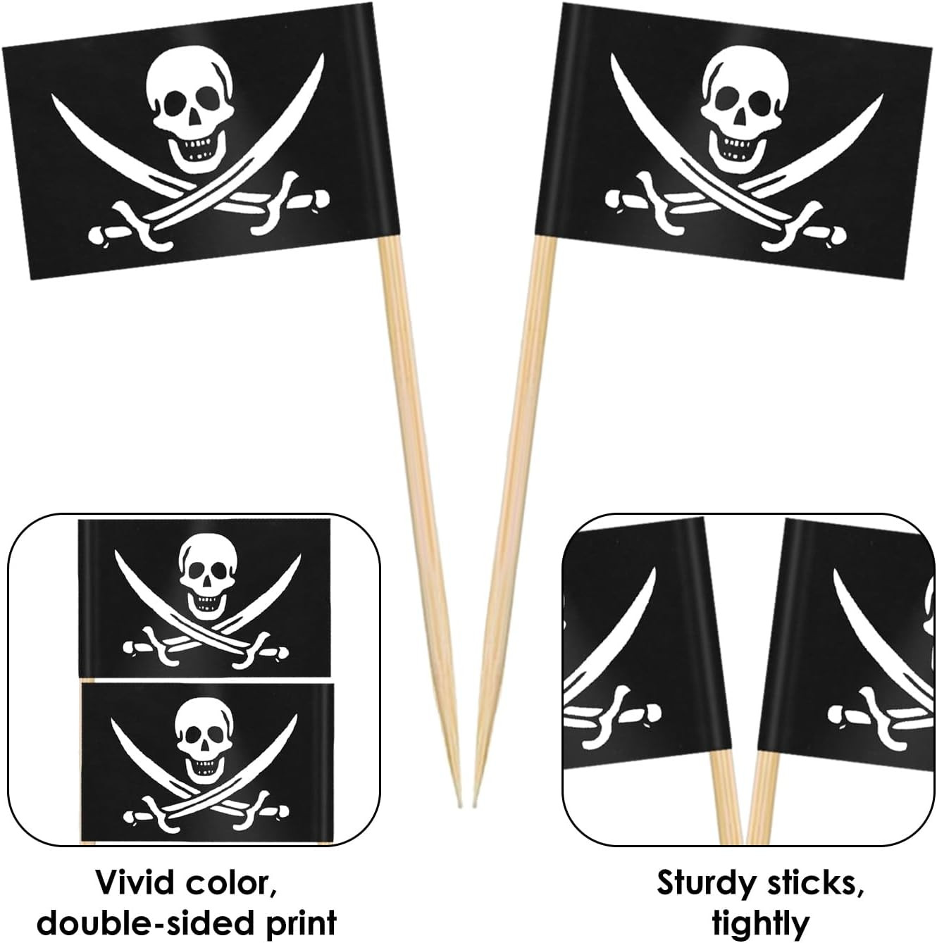 Pirate Flag Toothpicks – 100 Pcs Sword Toothpicks, Mini Pirate Cupcake Toppers f