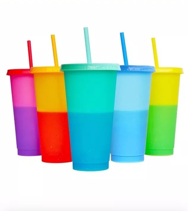 Magic Color Changing Plastic Cups Lids Straws 6 Pack 24 Oz Reusable BPA Free