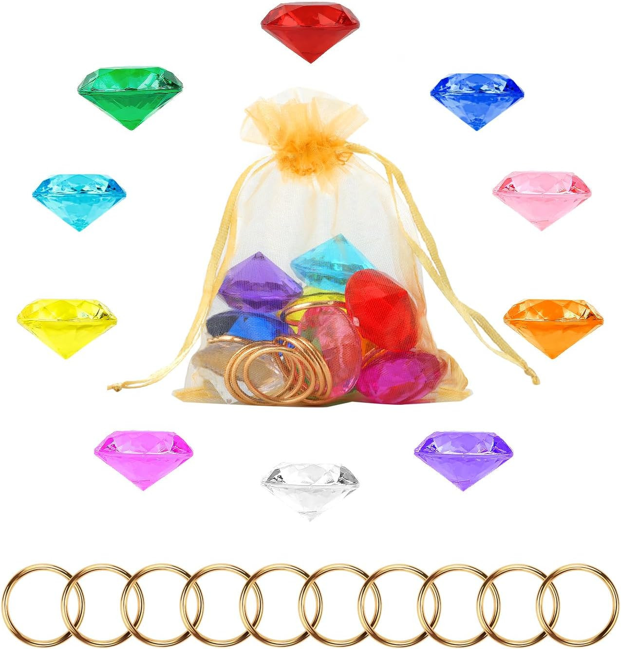 Chaos Emeralds and Rings Set, Include 10Pcs Acrylic Crystal Diamond Gems with 10