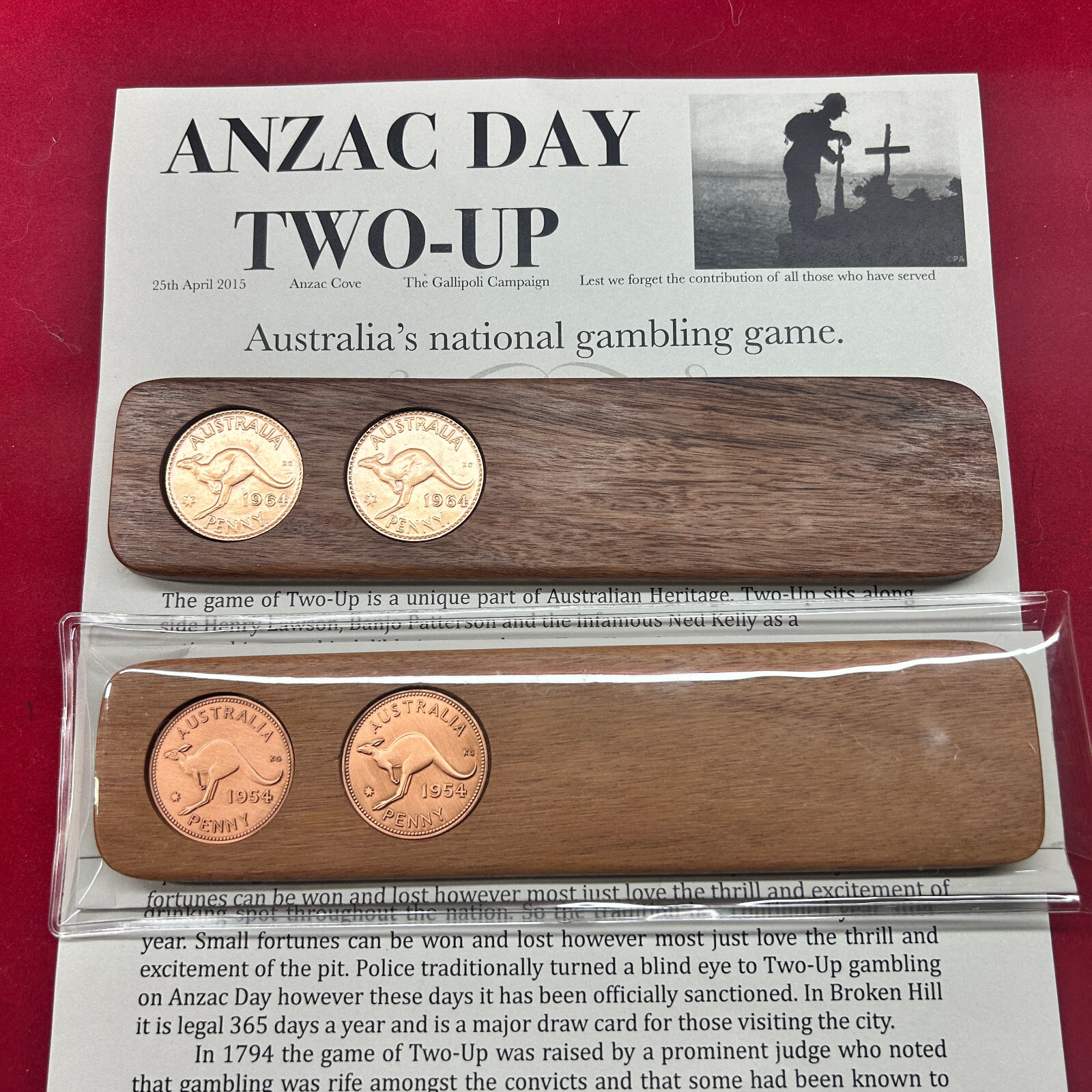 100th Anniversary Gift Present Two-Up game set 1924 Australian Penny two up