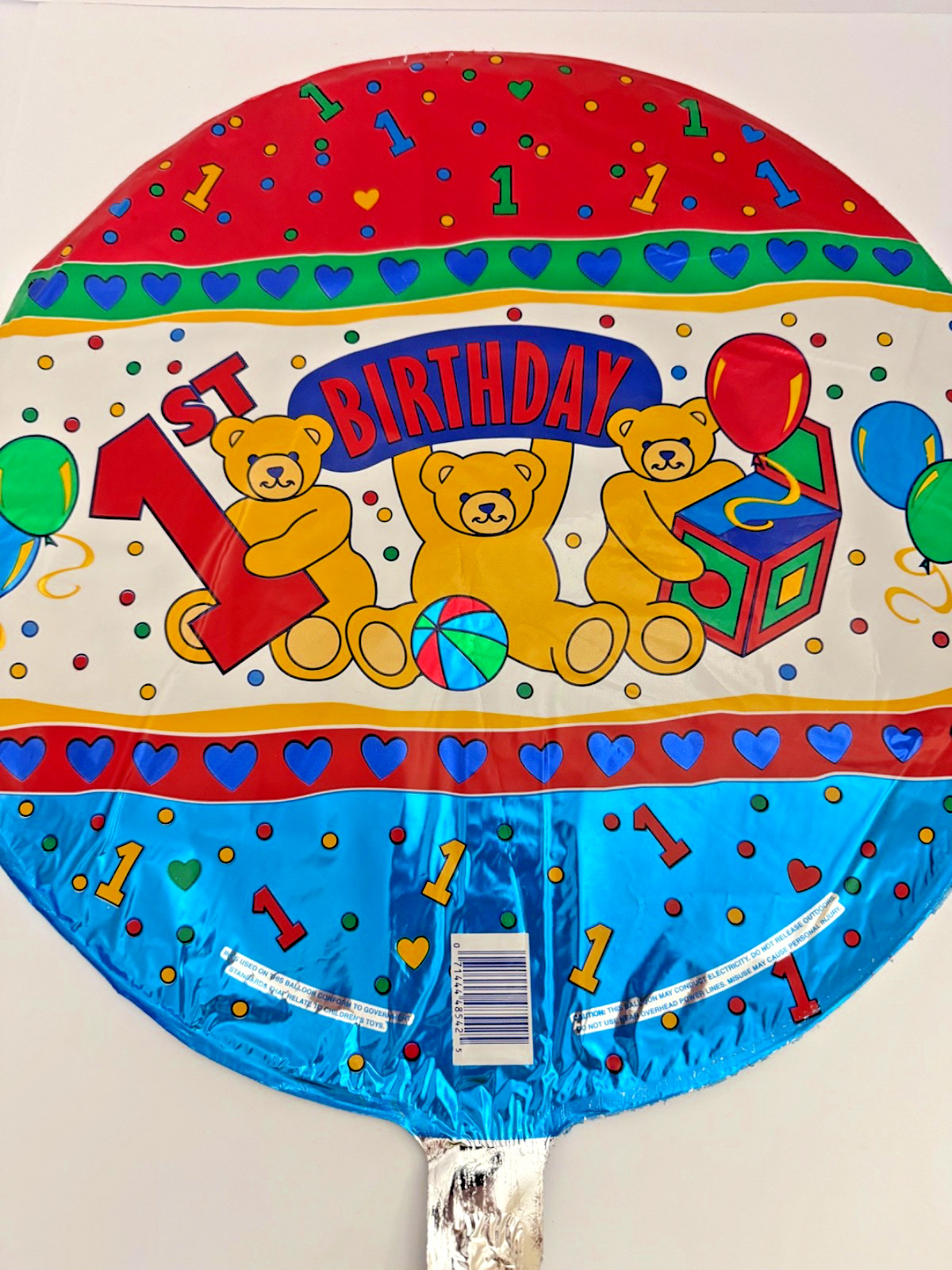 Happy 1st Birthday Foil Balloon- Bright colors – Bears- Number 1 – Party – 18″