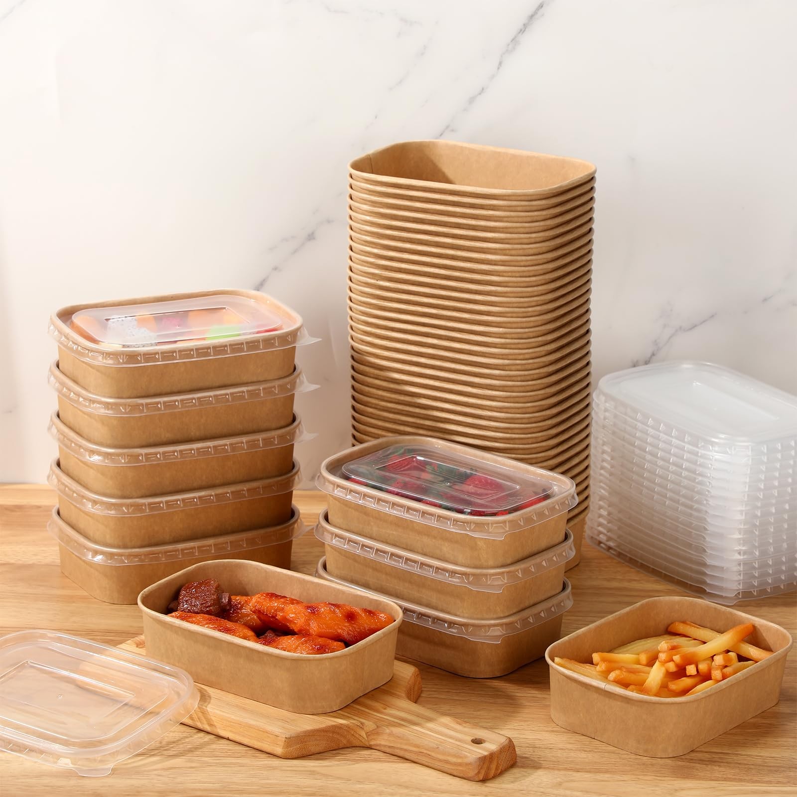 Maxdot 50 Pack Disposable Food Containers with Lids Paper Food Containers Bowls