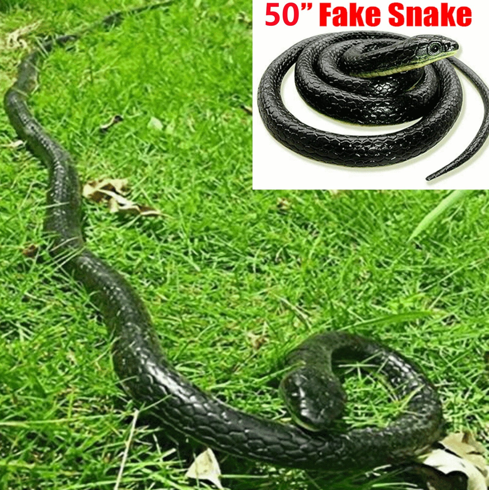 50″ Fake Realistic Rubber Snake Scary Toy Prank Party Joke Halloween Decor Prop