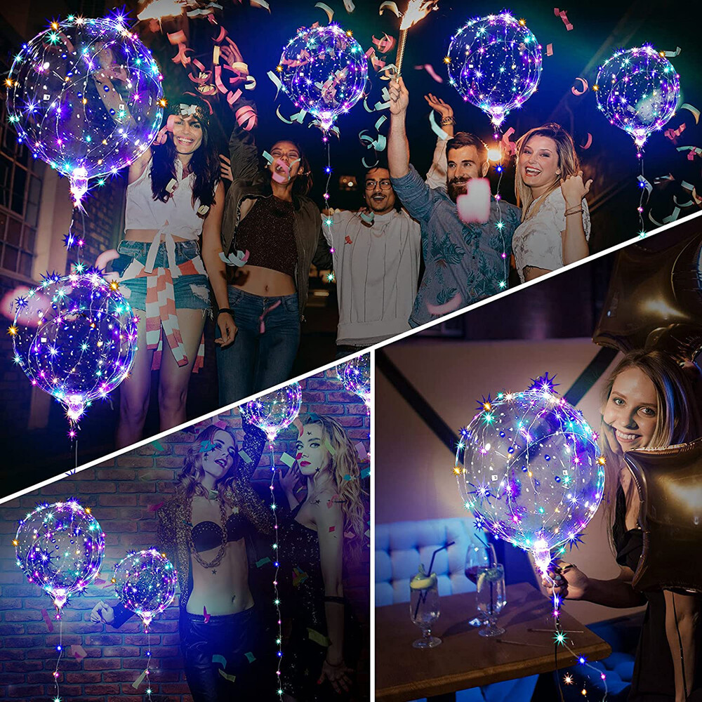 10 PCS LED Light Up BoBo Balloons 20″ Clear Bubble Balloon Birthday Party Decor
