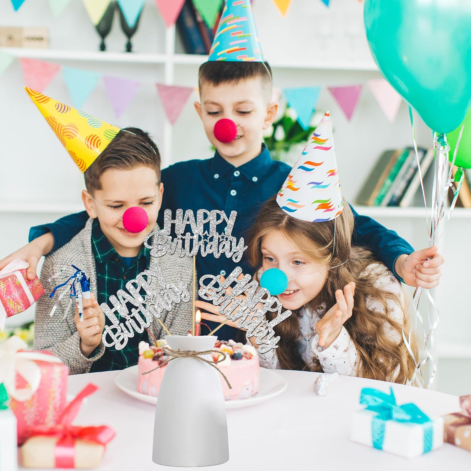 Glitter Silver Birthday Centerpiece Sticks 12PCS Happy Birthday Party Table Deco