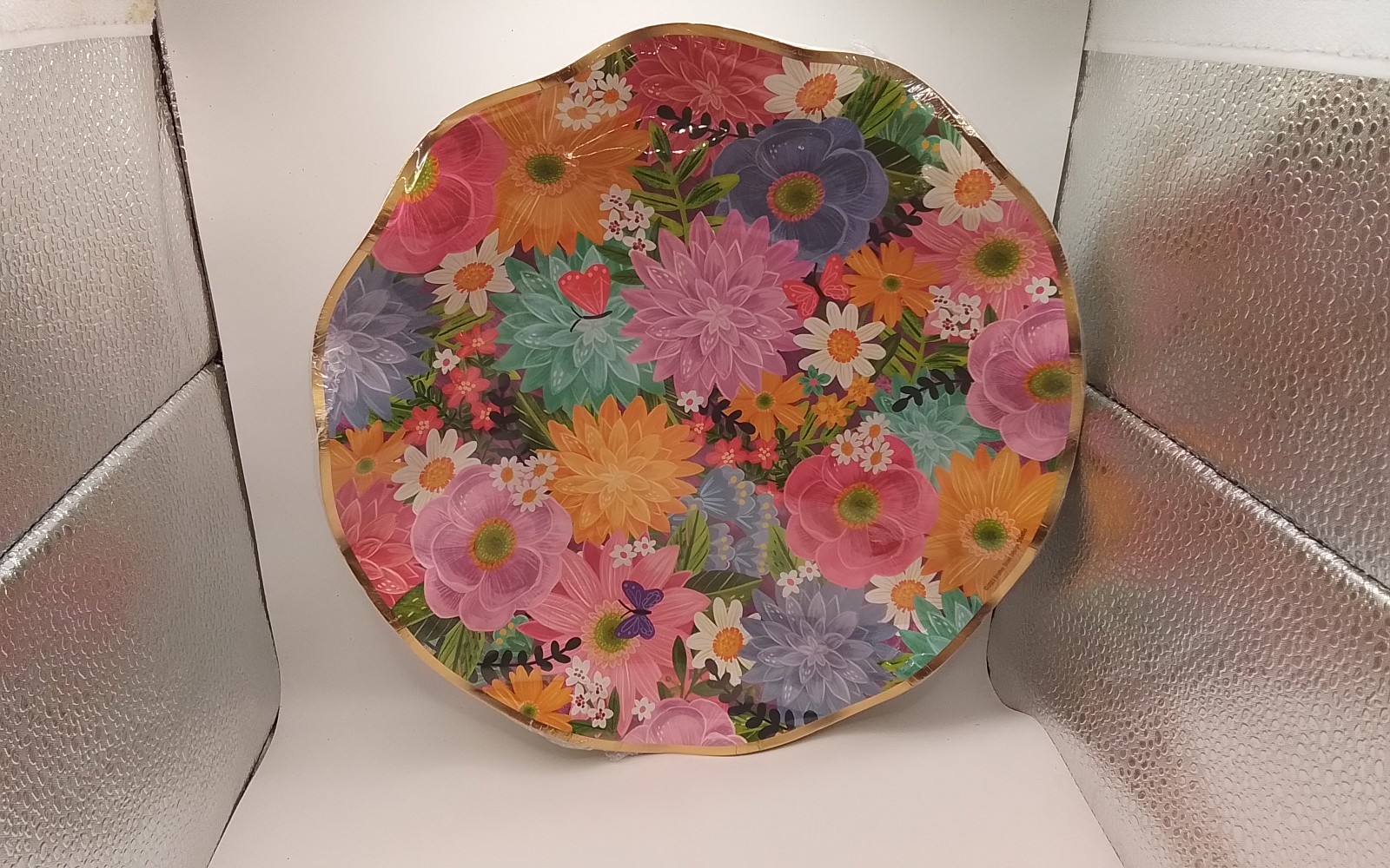 Deep Scalloped Floral All Occasion Disposable Tableware Paper Plates and Napkins