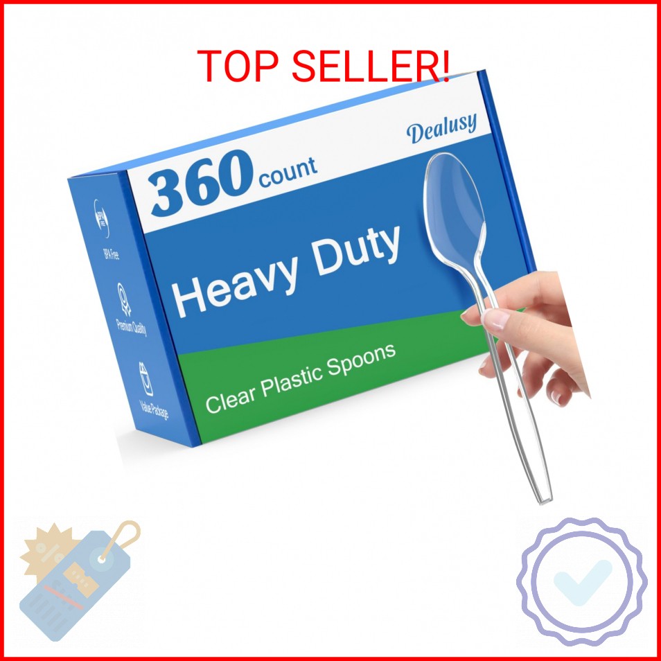 Dealusy 360 Count Clear Plastic Spoons Disposable, BPA-Free, Heat Resistant, Sol