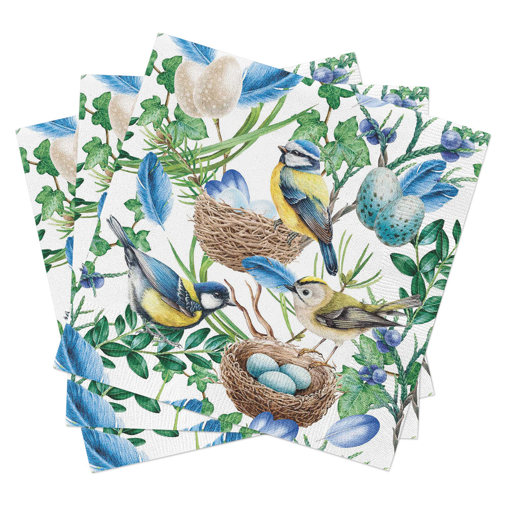 Bird Nest Napkins BLUE BIRDS NEST 20 Cocktail Paper Napkins Craft Paper