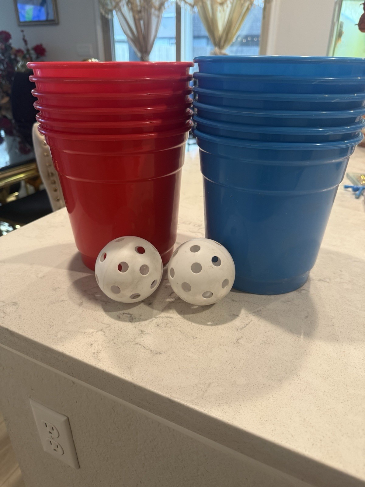 12 Giant Bucket Ball Game Set Red & Blue Buckets with 2 Balls Outdoor Yard Game