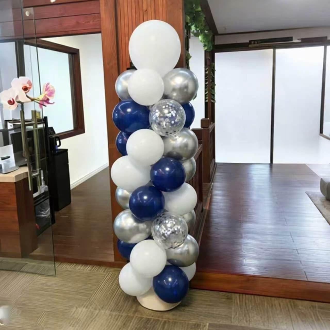 Navy Blue and Silver Confetti Balloons 50 pcs, 12 inch White Pearl and Silver…