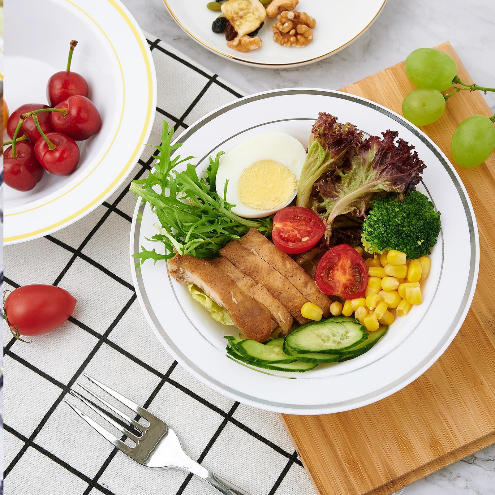 100PCS Plastic Bowls with Silver Rim-12oz Disposable Soup Bowls, Christmas Th…