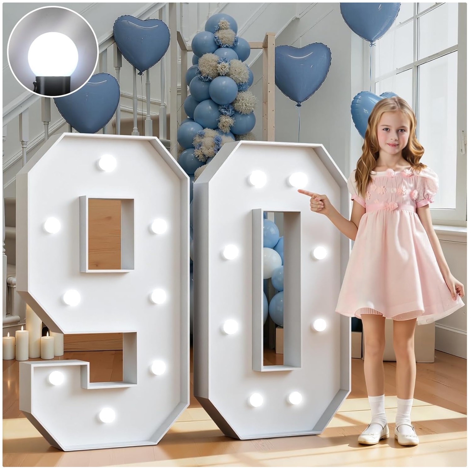 Big 3 Feet Tall Number 90 Anniversary Decor LED Lights