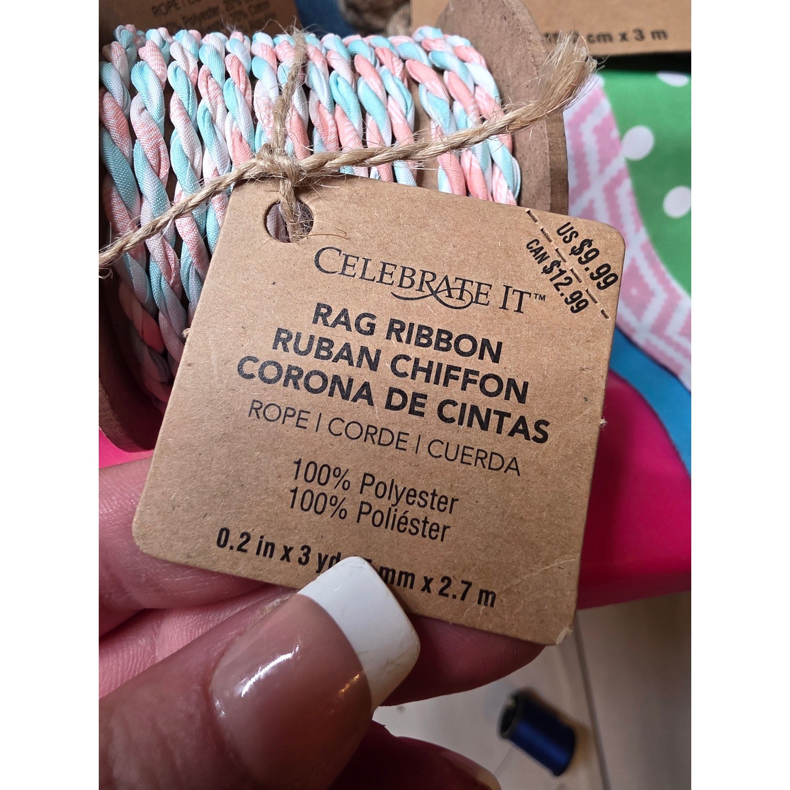Celebrate It Rag Ribbon Garland Twine Lot Farmhouse Country Fresh Milk Sign NEW