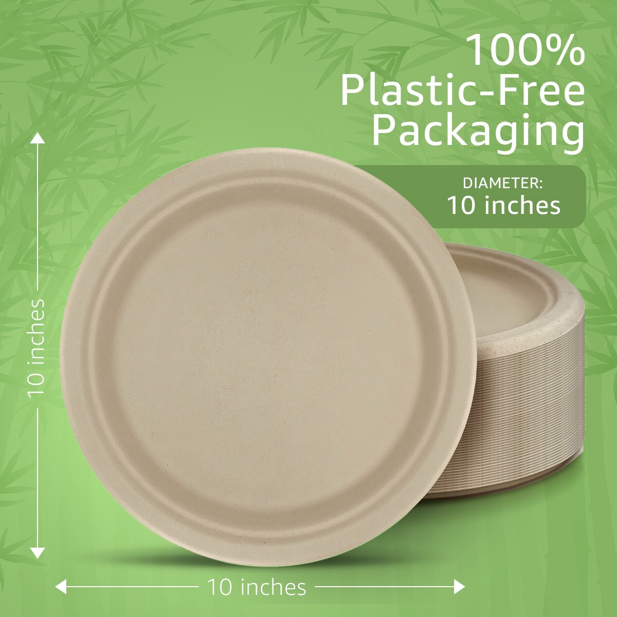 Ibambo Bamboo Disposable Paper Plates – 10 Inch, 500 Pack, Compostable Plates