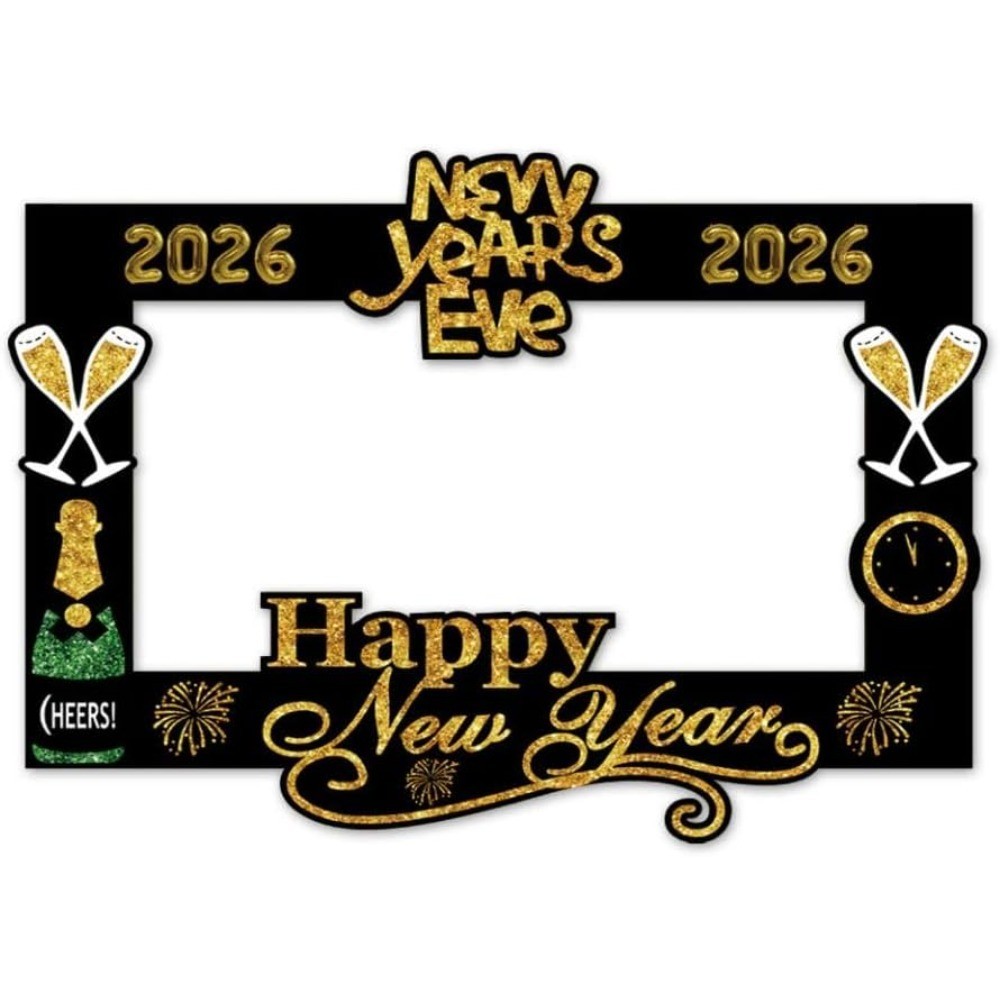 2026 Glitter Happy New Year’s Eve Party Photo Booth Props Supplies with Paper