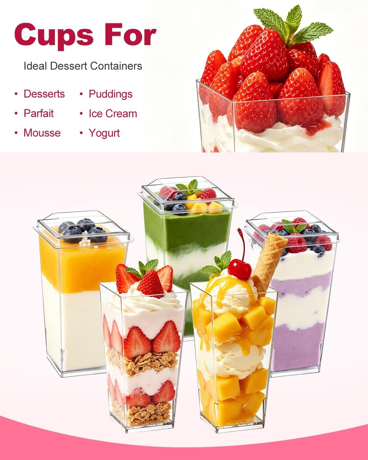 150 Pack Mini Dessert Cups with Lids & Spoons – Clear Plastic Parfait & Shooter