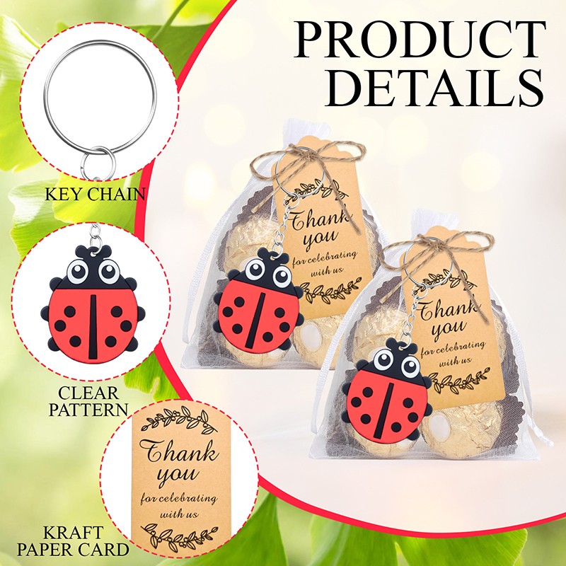 20 Set Ladybug Party Favors Include 20 Keychains,20 Thank You Tags And 20 Bag TO