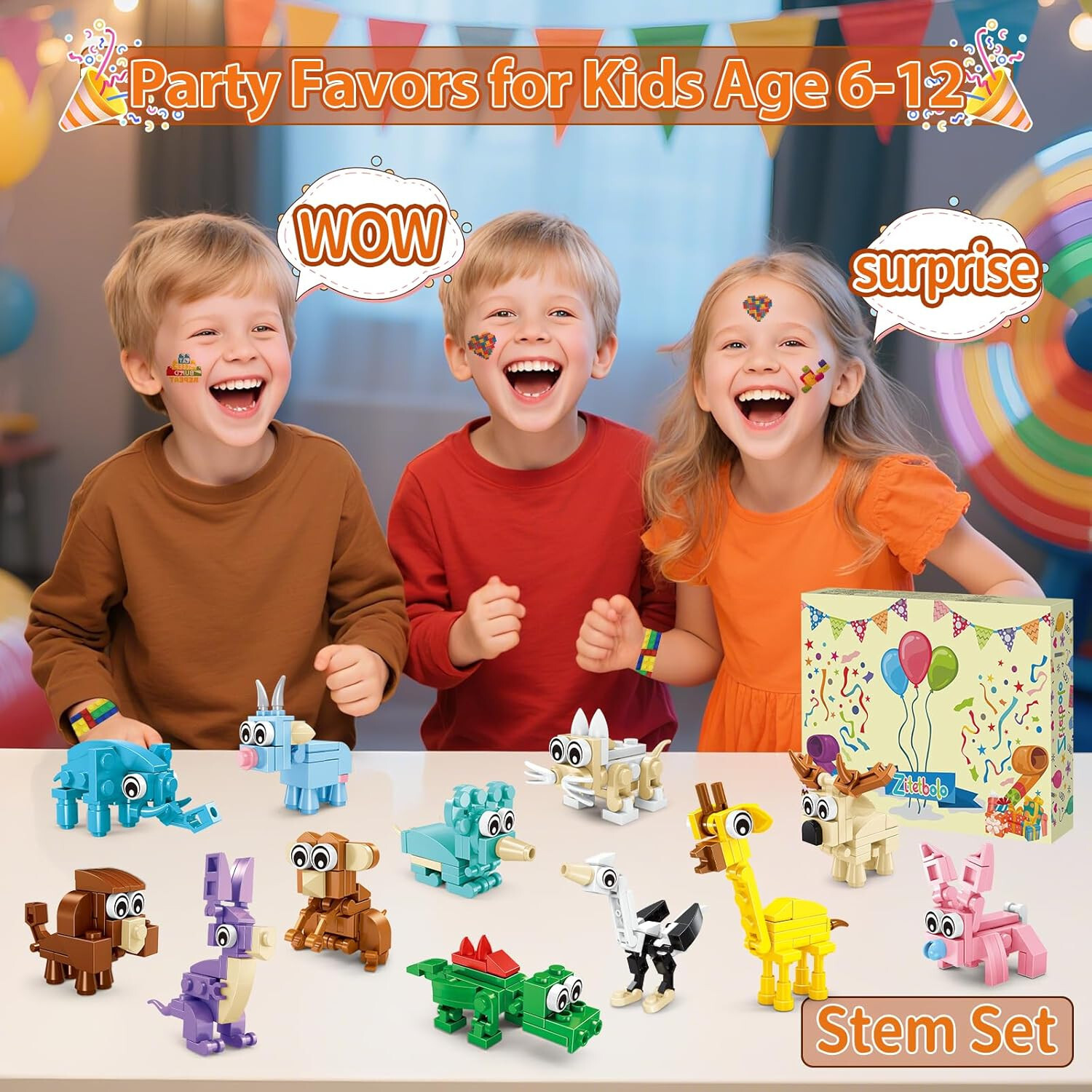 KIds Party Favor Set for 12, Ages 6-12, Building Blocks Theme Favors, 12 Sets