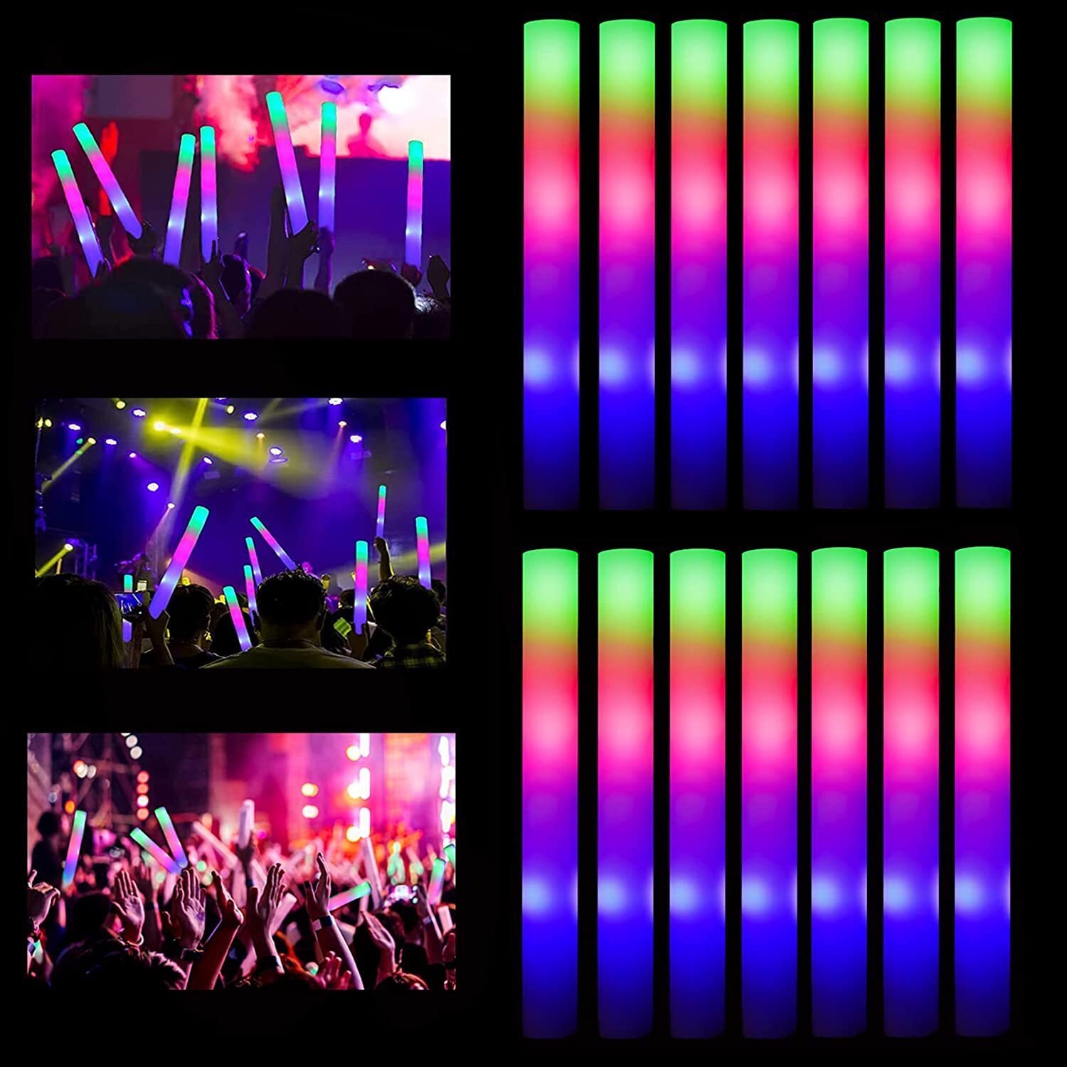 100-500 LED Light Up Foam Sticks Wand Rally Batons DJ Flashing Glow Stick Party