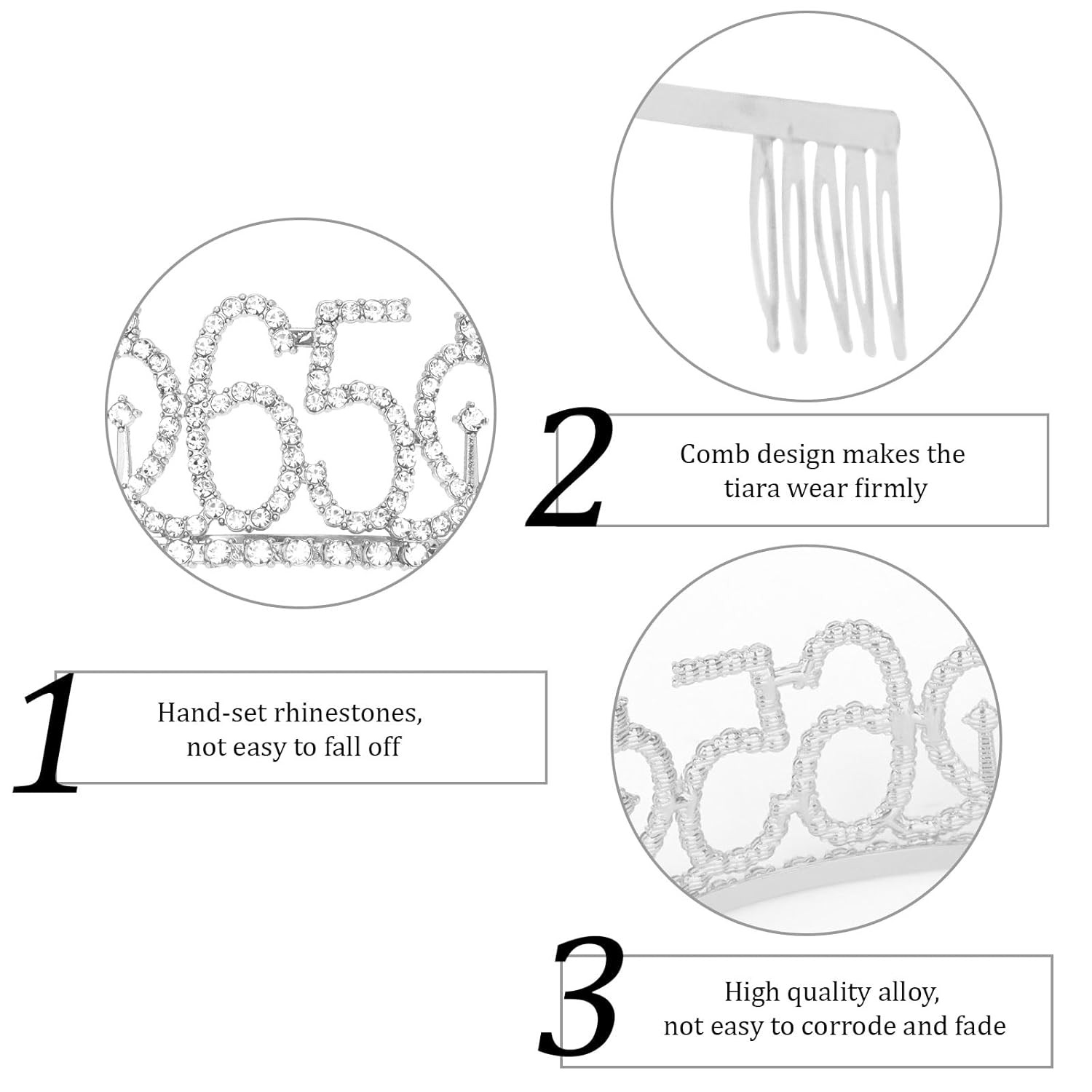 65th Birthday Crown and Sash Set Rhinestone Tiara Party Decorations Women Kit
