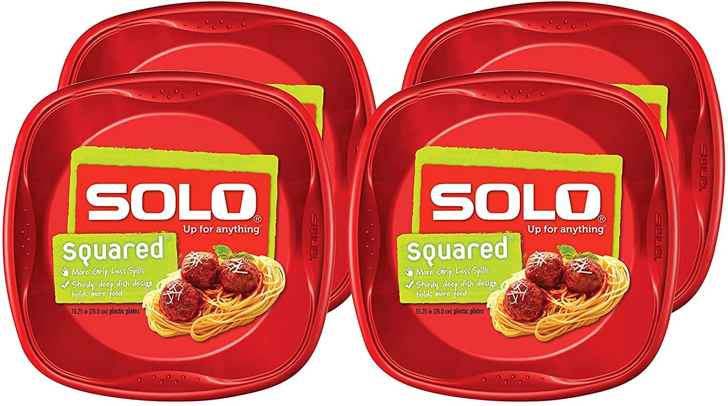 SOLO Squared Plastic Plates Red 10.25″ Quantity 120 Deep Dish with Grip Dimples