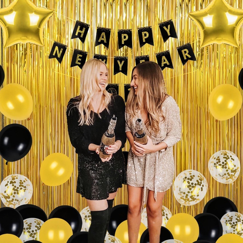 New Years Eve Party Supplies 2026, 2026 Happy New Year Banner Gold Fringe