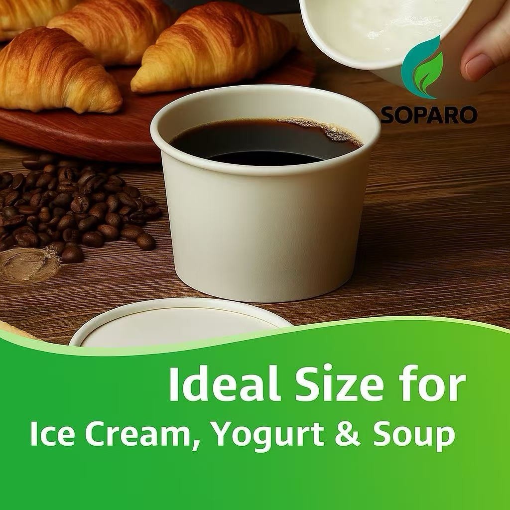 100 Pack 12oz Paper Ice Cream Cups Bulk – Disposable Dessert Yogurt Soup Bowls