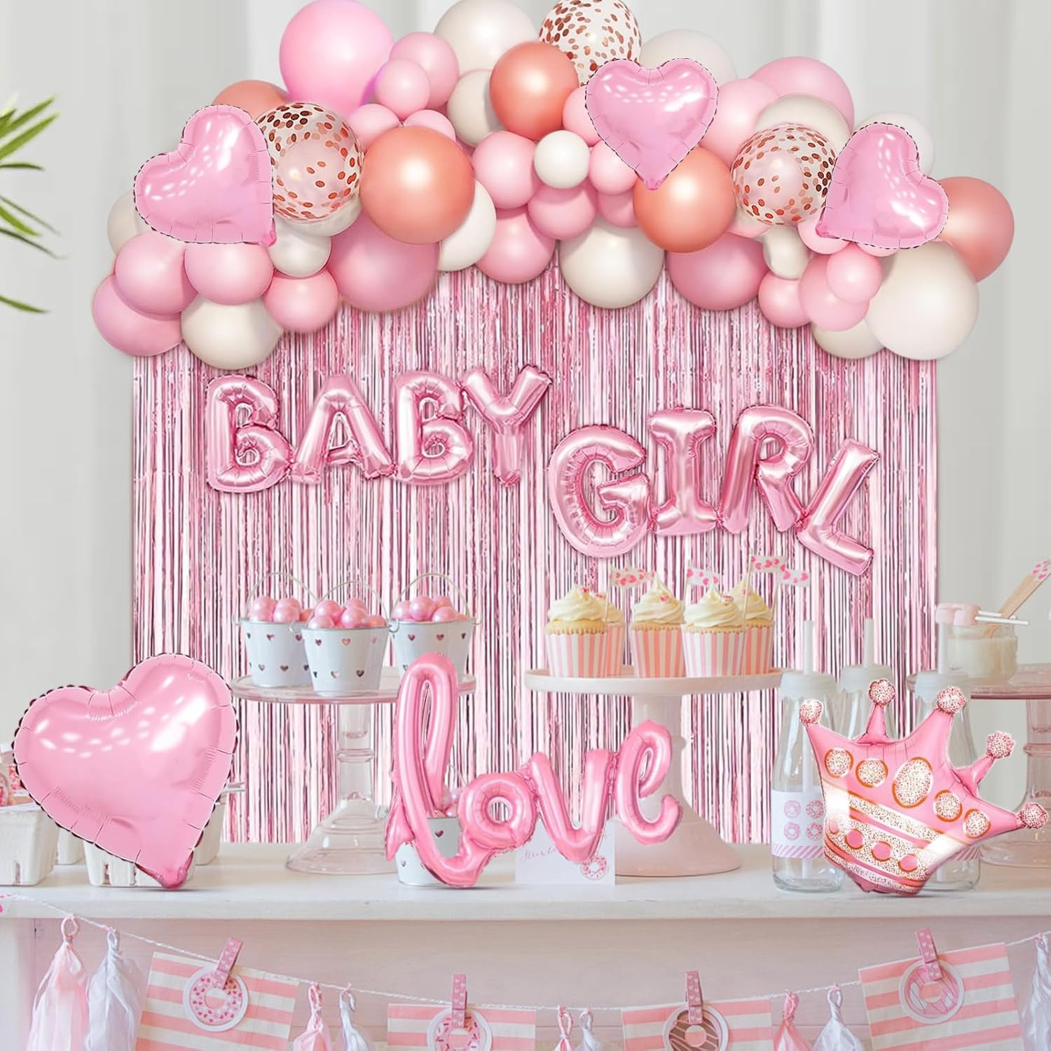 Baby Girl Pink And White Decorations For Shower Party Balloons Set Clearance