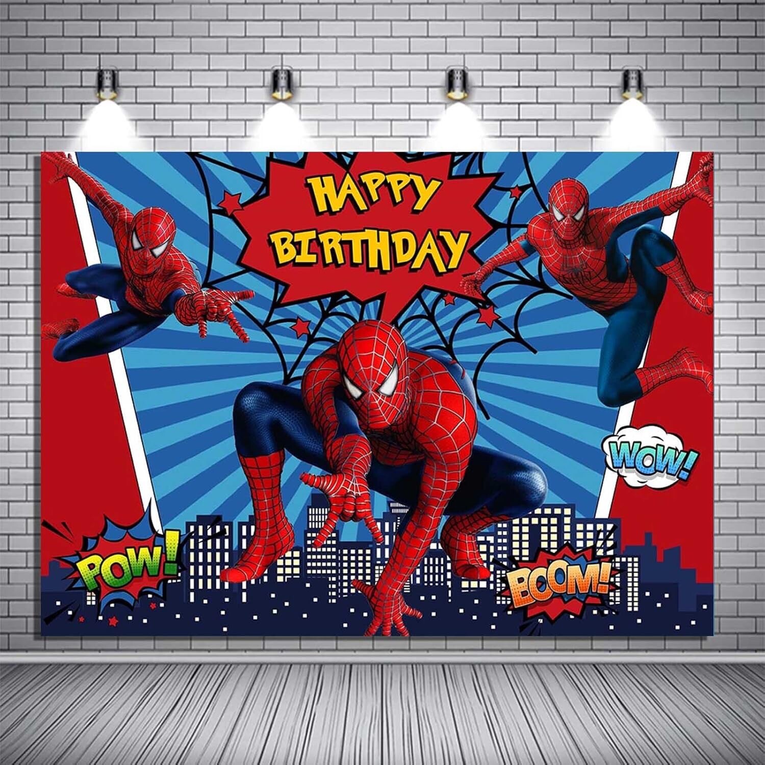 Spiderman Marvel Superhero Happy Birthday Backdrop 5×3.5ft Party Decoration