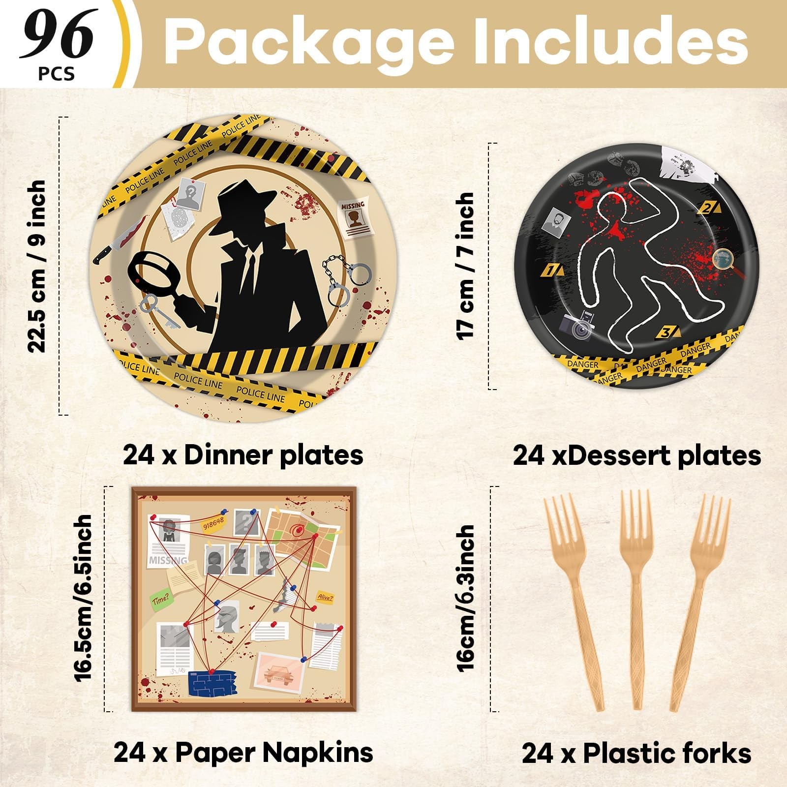 96 Pcs Detective Theme Plates and Napkins Top Secret Agent Spy Party Supplies…