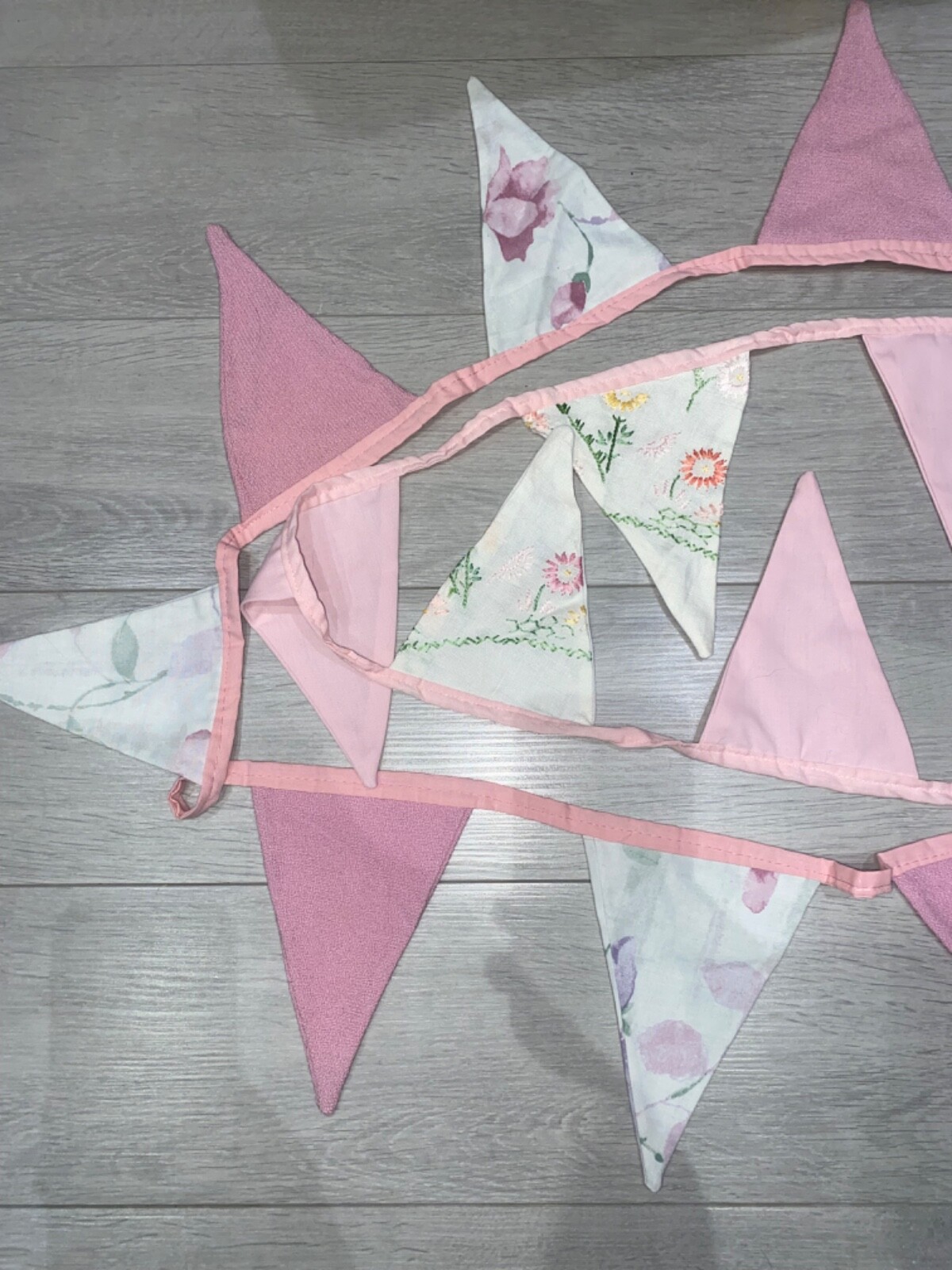 2 x Vintage Embroidered Sampler,Antique Bunting Pink,Tea Party,Nursery Art Deco