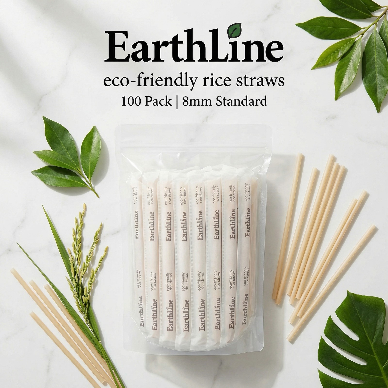 Biodegradable Rice Straws 100 Pack Plastic Free Eco Friendly Drinking Straws