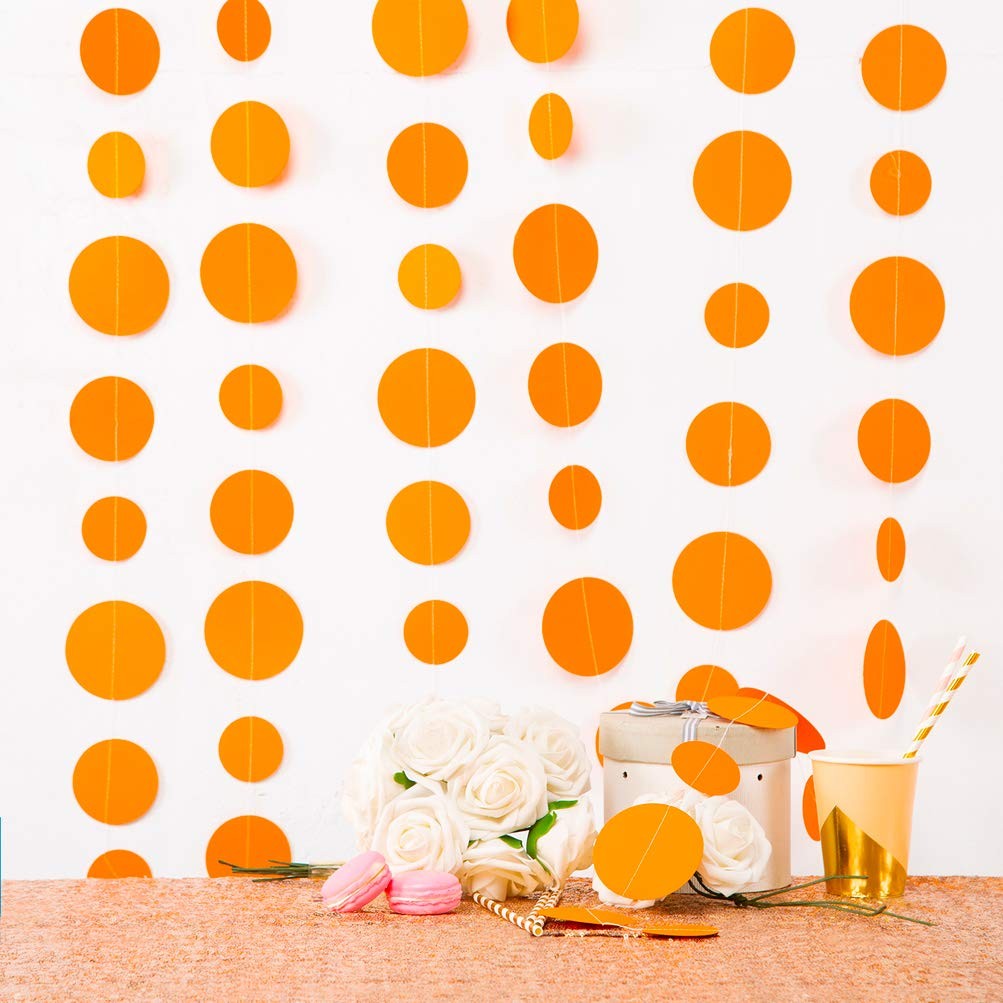 Dot Party Banner, Orange Garland Decor, 20 Ft Hanging Backdrop