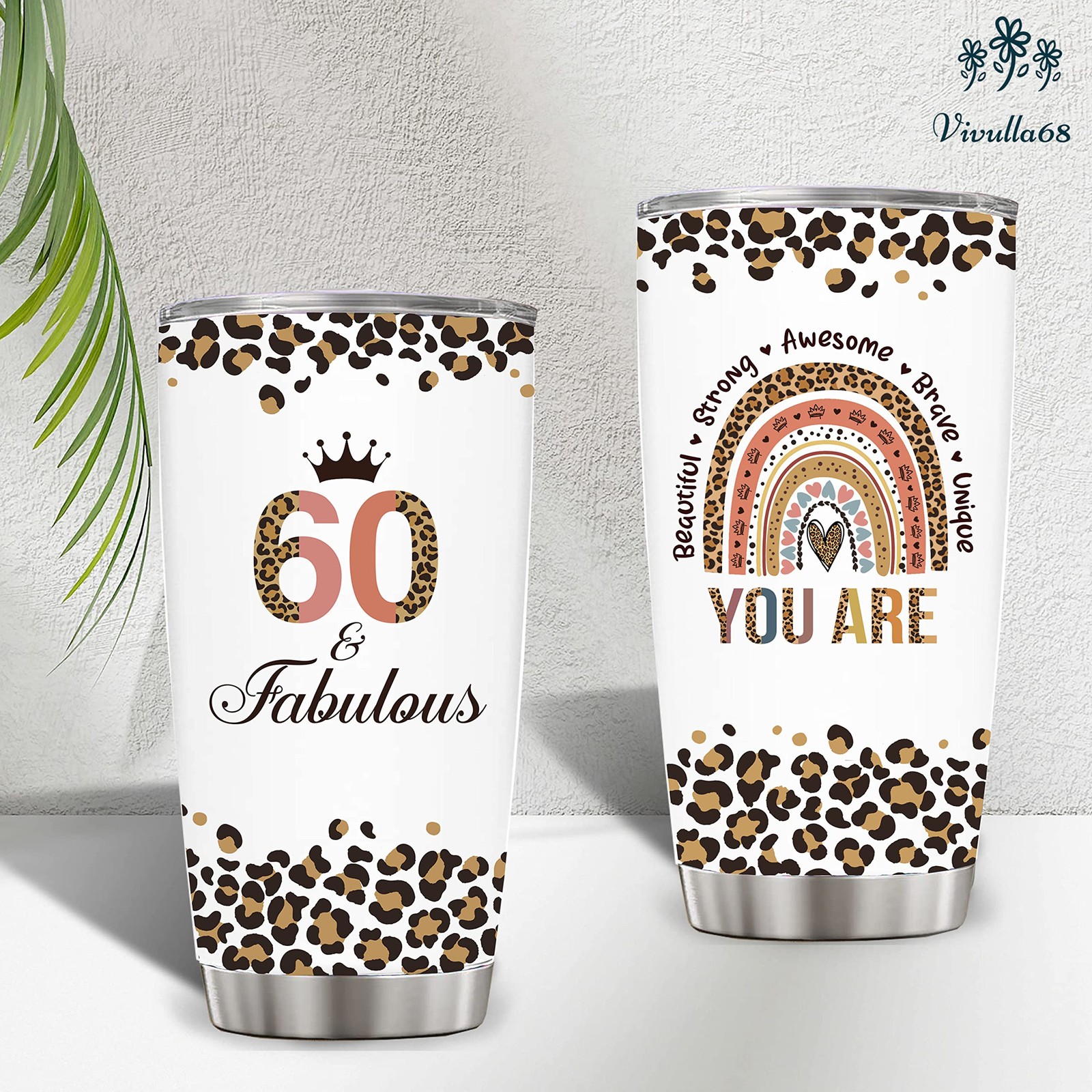 Vivulla68 Happy 60th Birthday Gifts For Women, 60 20 Ounces, White